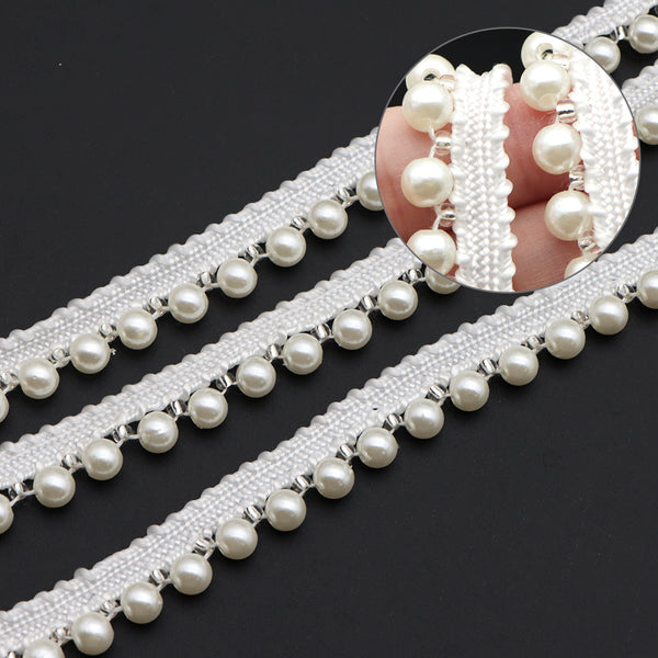 1 Roll 1 Yards 0.9cm/1.3cm Width Exquisite Hand-Sewn Pearl Woven Belt - DIY Garment Accessories for Lace Clothes, Collar, Skirt Decoration