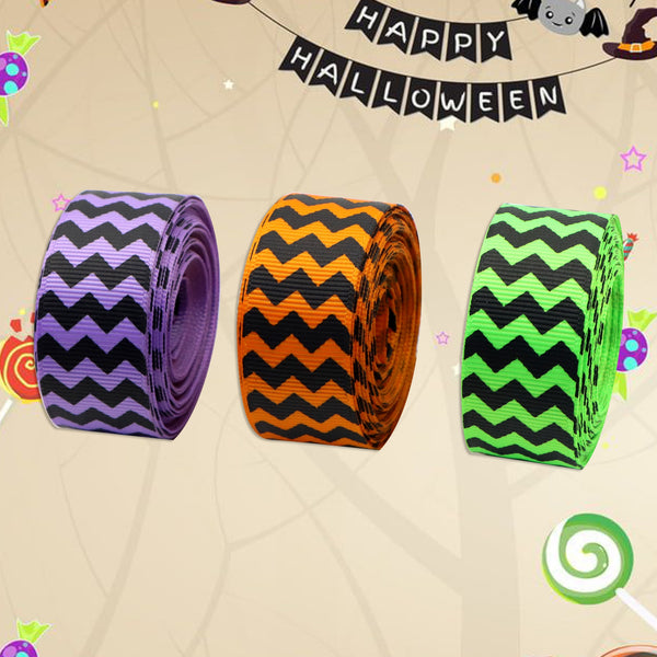 5yards 22mm/0.87 inch Halloween Color Zig Zags Print Grosgrain Ribbon Roll For Halloween Wreaths Gift Wrapping Party Decoration DIY Hair Bows Crafts Headwear Decoration Sewing Accessories