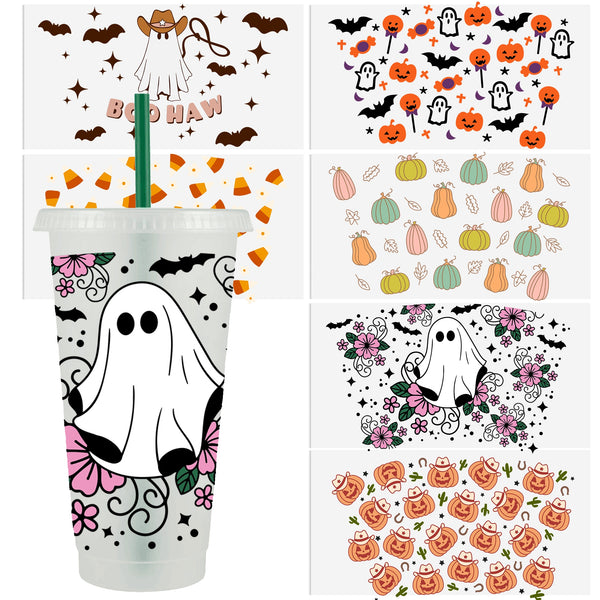 1pc UV DTF Cup Wraps Halloween Pumpkin Bat Ghost new Series  For 24 Oz Cold Cup Wrap For 16oz Libbey Glass Cup Wrap, For 40OZ Tumbler Wrap, Permanent Adhesive, UV DTF Transfer Decals Waterproof Sticker