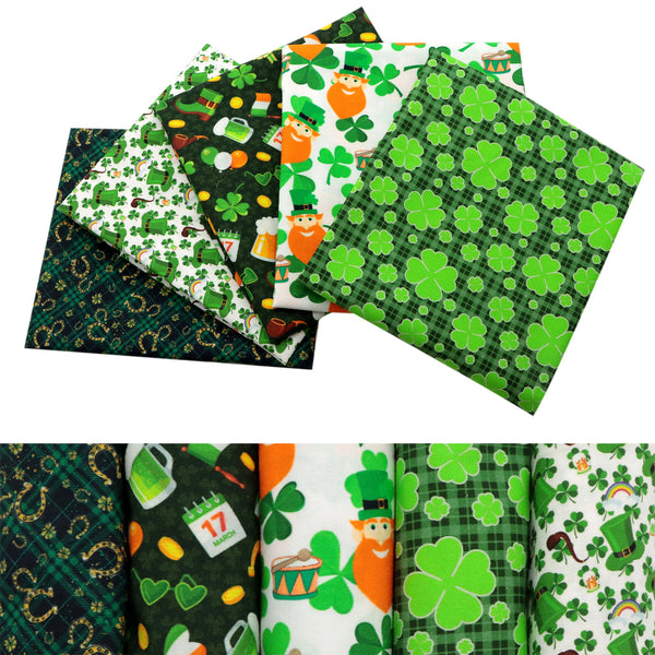 5pcs St. Patrick's Day Fat Quarter Polyester Cotton Fabric Bundles,7.87x7.87inch(20x20cm) Hand Wash Only, Pre-Cut Squares for Sewing, Quilting, Crafting - Holiday Patchwork Scraps