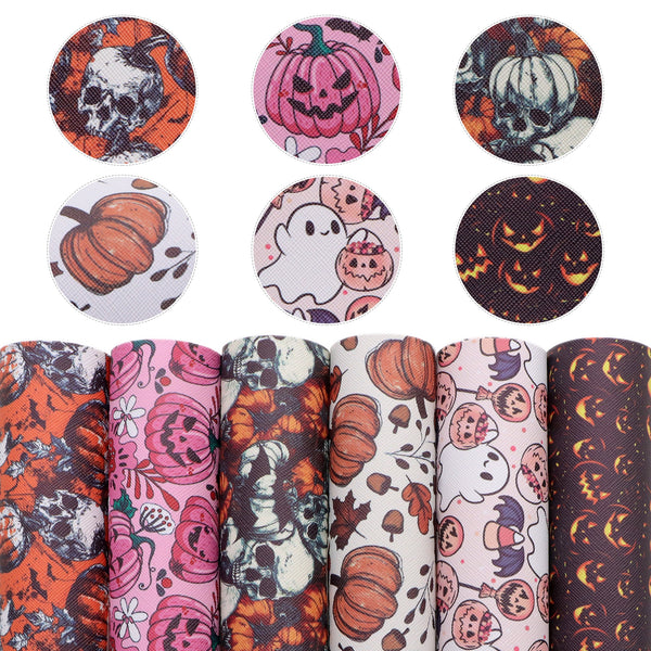 1Piece 7.87x12.99inch Printed Halloween Pumpkin Texture Faux Leather Synthetic Leather Fabric Sheets for DIY Earrings Hair Bows Crafts Projects