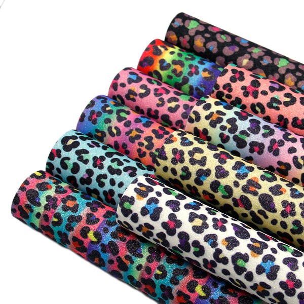 1pcs leopard glitter Faux Synthetic Leather  7.7*12.9inch Fabric Sheets For DIY Bows, Waist Belt, Earrings, Handbag, Phone Case, Pencil Case ,Shoes Bags Artificial Leather Crafts Handmade Material