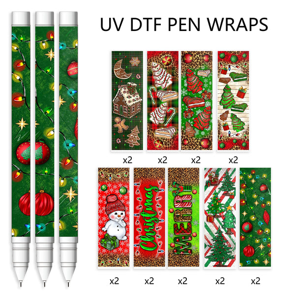 18pcs/set UV DTF Christmas series Pen Wrapping Decals UV DTF Stickers Pen Wrapper For Craft Pen Gift