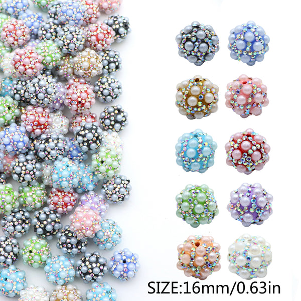 1Pc Rhinestone Pearl Plastic Clay Beads, Solid Color Loose Spacer Beads with Hole for Jewelry Making, DIY Bracelet Necklace Earrings Charms, Craft Supplies Accessory