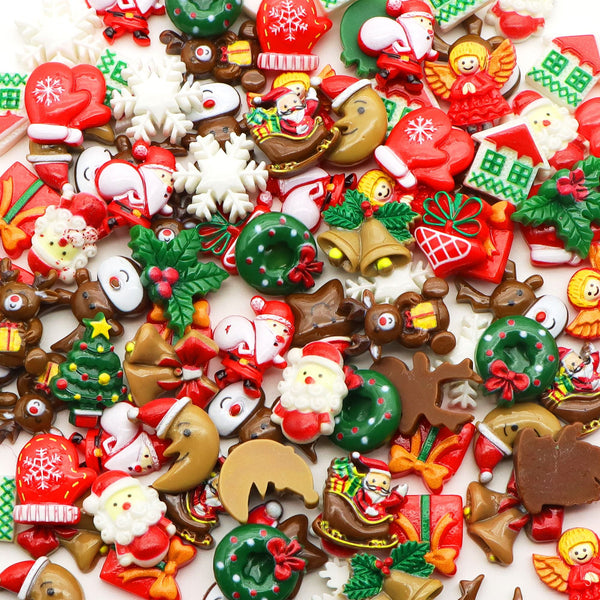 50-Piece Random Style Christmas Resin Charms Set - Flat Back Cabochons For Diy Crafts, Scrapbooking & Jewelry Making