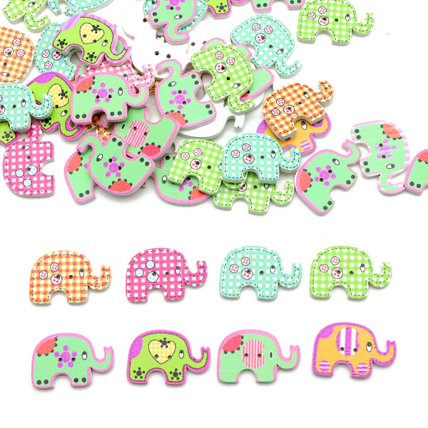 10pcs Vibrant Wooden elephant Buttons - Colorful, Mixed Color, Craft Buttons for Sewing, Scrapbooking, DIY Projects, and Handmade Crafts