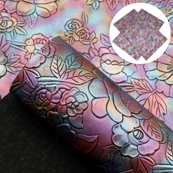 1pc Bump Textured Faux Leather Roll Blossom Flowers Floral Pattern 11.8x55.1inch Gradient Metallic Color Synthetic Leather Fabric Sheets for Earrings,Bags,Phone Case,Pencil Case,Wallet,Handbags,Making DIY Craft,Hair Accessories DIY Projects