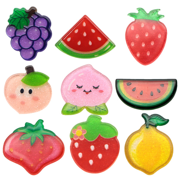 10Pcs Fruits Series Glitter Acrylic Flatback Resin Cabochons Transparent Glitter Grape Strawberry Watermelom 3D Charms for DIY Scrapbooking Projects Jewelry Making Crafts Cardmaking Phone Case Decorations Ornaments