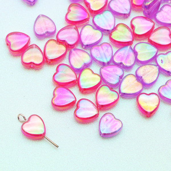 5pcs/pack Iridescent -Magiccolor Heart-shaped Beaded Diy Necklace Bracelet Jewelry Accessories Scattered Beads Small Hearts, DIY Materials DIY Love Pearl Peach Heart Beads - Perfect for Crafting Unique Jewelry