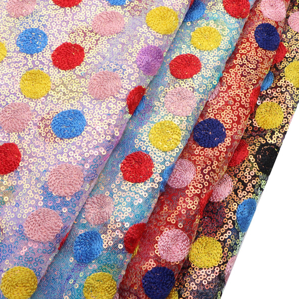 1pc 53x19.68inch(135x50cm) Colorful Embroidered Dot Sequin Fabric, DIY Sewing Fabric for Party Background Decoration, Princess Dress, Wedding Decoration, and Craft Projects