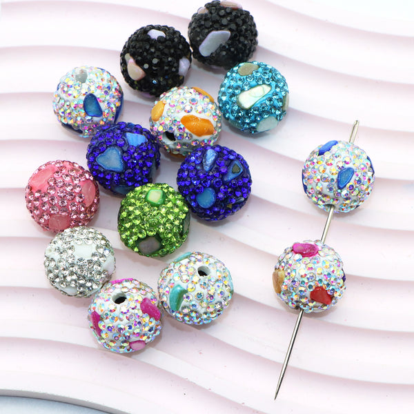 1Pc Faux Rhinestone Round shape Polymer Clay Beads Loose Spacer Acrylic Beads with Hole for Jewelry Making DIY Bracelet Necklace Chain Earrings Charm Bangle Decors Craft Supplies