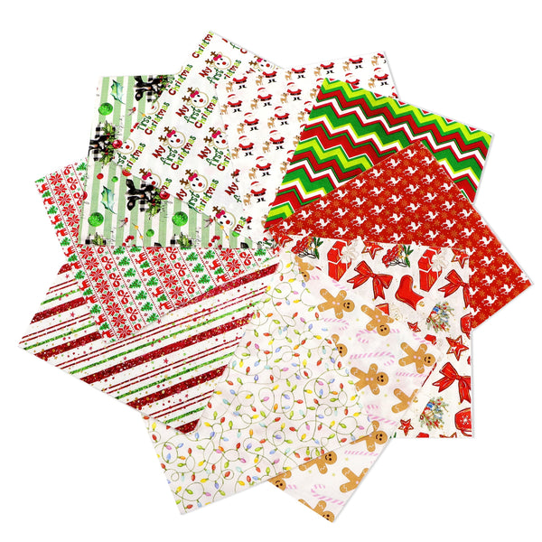 10pcs/set 7.87x7.87inch 100% Cotton Quilting Fabric Christmas Pattern Holly Santa Claus Gingerbread Man Deer Series Printed Cloth For Quilting Sewing Project Patchwork DIY Crafts (140gsm)