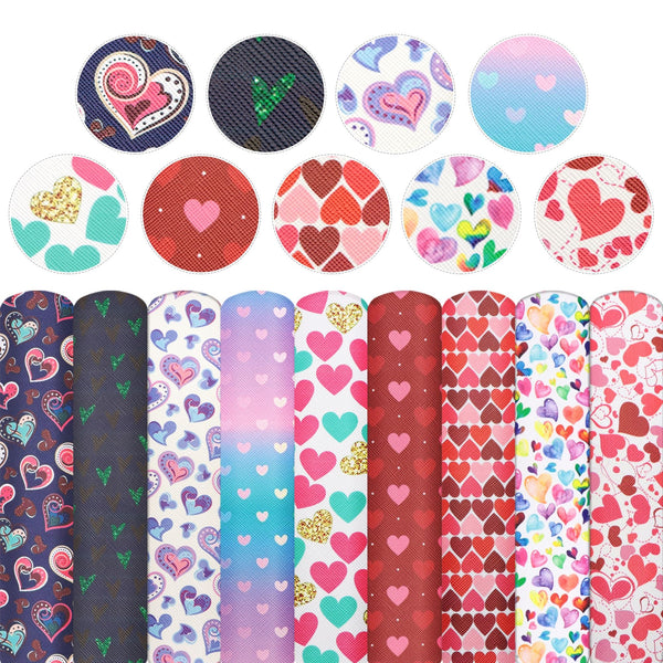 9pcs/Set 7.87x12.99inch Heart Love Valentine's Day Faux Synthetic Leather Fabric Set For Sewing Bow Bag Brooches Sofa Car DIY Material Sheets 20x33cm