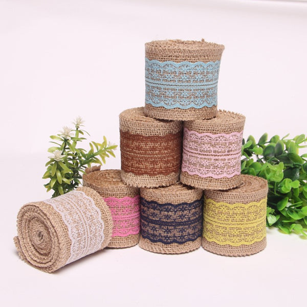 2 Meters/roll 6cm/2.36inch Vintage Jute Burlap Lace Ribbon Crafts DIY Sewing Jute Fabric For Wedding Party Home Decor Valentine's Day Gift Wrapping, Ribbons For Bouquets, Craft Supplies, Fabric, Handmade Wedding Bouquets Material