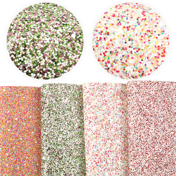 Chunky glitter Faux Synthetic Leather Set 4piece/set 7.7*12.9inch Fabric Sheets For DIY Bows Leather Crafts Handmade Material