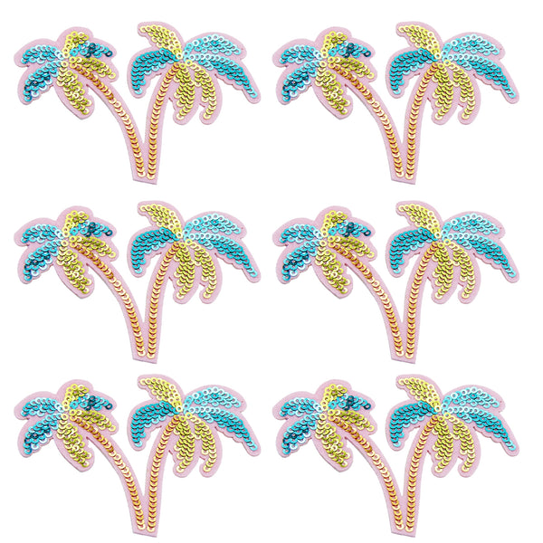 5pcs Glitter Sequins Coconut Tree Patches, (No adhesive)Glitter Paillette Pads Patches For Clips And Bands Making, Hair Accessories, Clothing Decorations