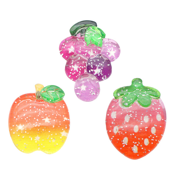 10Pcs 3D Fruits Series Flatback Resin Cabochons Transparent Glitter Grape Strawberry Apple 3D Charms for DIY Scrapbooking Projects Jewelry Making Crafts Cardmaking Phone Case Decorations Ornaments