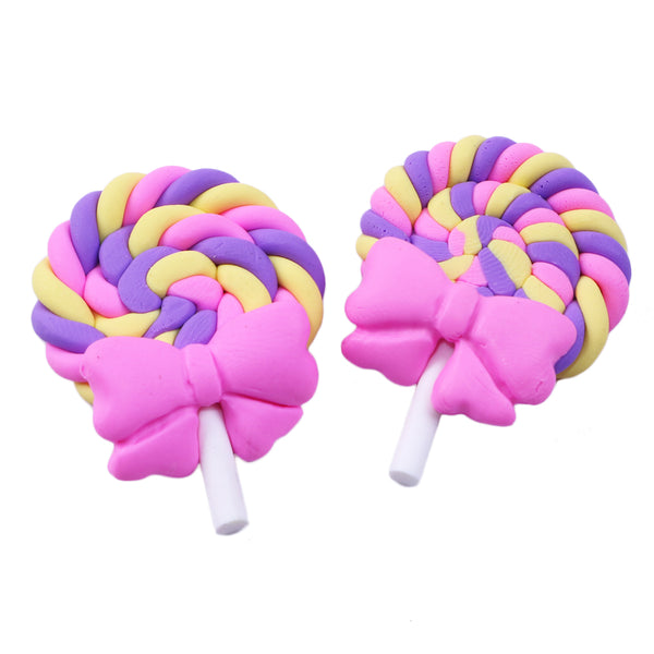 5pcs Vibrant Imitation Lollipop Charms with Bow Design - Polymer Clay Stationery Phone Case Decors and DIY Jewelry Making Accessories - For Creative Crafters and Jewelry Enthusiasts