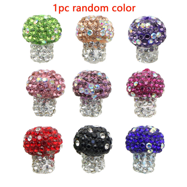 1Pc Random Color Faux Rhinestone Polymer Clay Beads Mushroom Shaped Loose Spacer Beads with Hole for Jewelry Making DIY Bracelet Necklace Chain Earrings Charm Bangle Decors Craft Pen Supplies