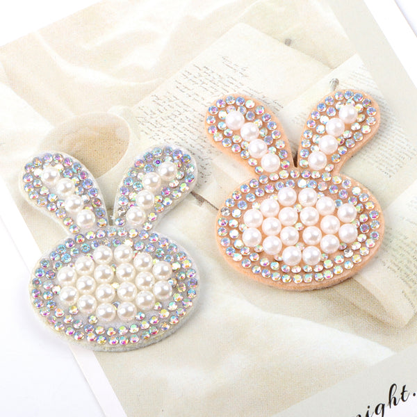 10pcs ab color Rhinestone Beading Rabbit head Non-woven Patch stickers For DIY Hair Accessories, Clothing,bags and shoes