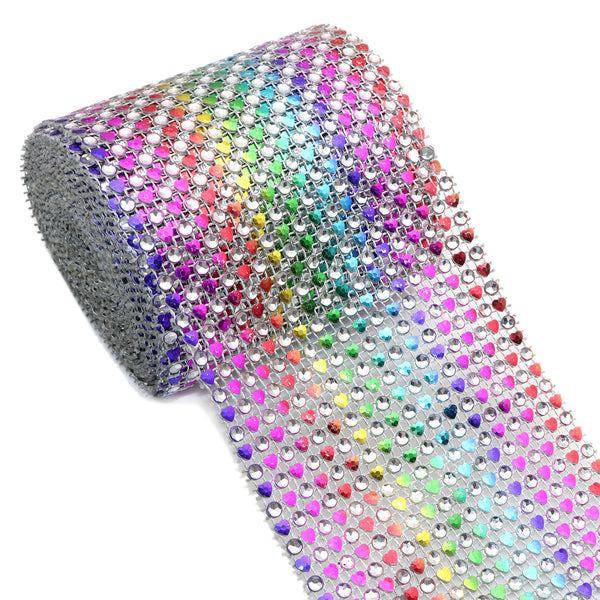 1yard Elegant Heart Star Shape Rhinestone Mesh Ribbon - Luxurious Decor for Weddings, Celebrations & Crafting