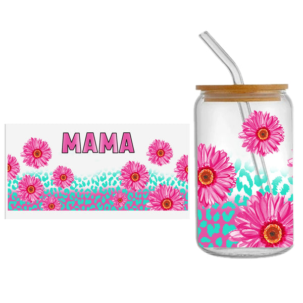 1pc UV DTF Cup Wrap Decals carnation mama Mother's Day Gift Series For Any Hard Surface, UV DTF Transfer Sticker Waterproof Sticker For Libbey Glass Cups Tumbler Furniture Craft Wood DIY Crafts 16oz