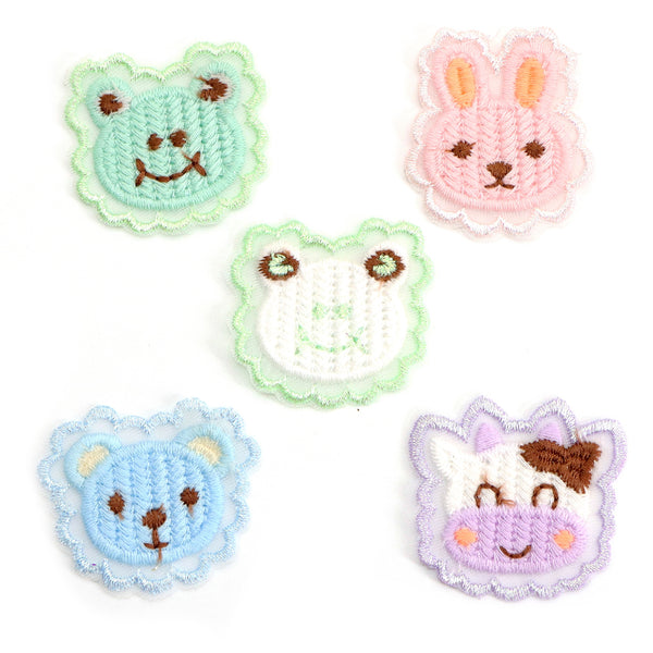 5pcs Lace Mesh Embroidered Knitting cow rabbit frog bear animals For Girl Clothes Hat Gloves Sewing Patches DIY Headwear Hair Clips Bow Decor Accessories