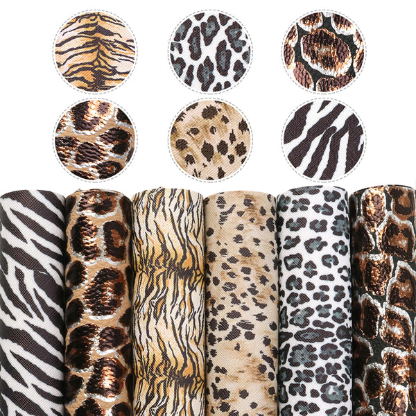 Leopard Zebra pattern Faux Synthetic Leather Set 6piece/set 7.7*12.9inch Fabric Sheets For DIY Bows Leather Crafts Handmade Material