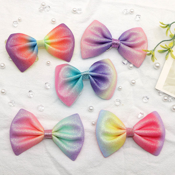 5pcs/pack Fine Glitter Rainbow Color Bow Hair Accessories, Women Large Flower Hair Accessories For Women Accessories，for diy -Hairpins, Hairbands, Hair Accessories