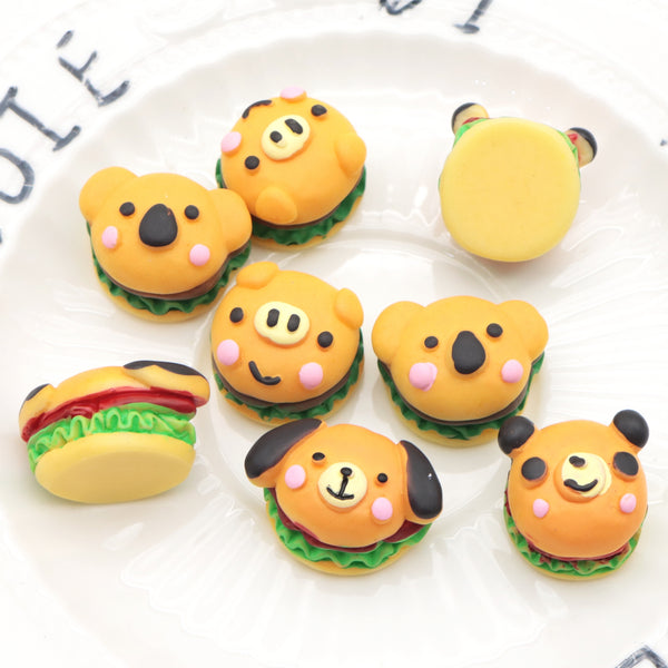 5pcs/pack 3d resin cute animal -bear,Koala,bear,Dog,Puppy,hamburger  for DIY Crafts,  for Mini Kitchenette DIY Jewelry Making DIY Crafts, Hairpin, Headwear Decorations Accessories