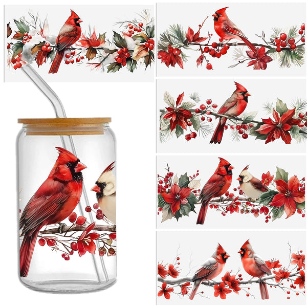 5pcs/set Red Cardinal UV DTF For 16OZ Glass Cup Wraps Printing  Stickers Waterproof Sticker Pack For Decorating Mugs, Cups, Bottles, School Supplies, Waterproof And Scratch Resistant, DIY Wrap Transfer Sticker  Decals-High Quality 4.3inx9.4in