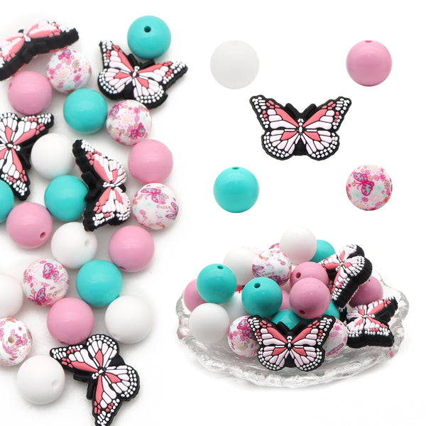 1Pc Silicone Cartoon Butterfly Flat Rainbow Beads For Jewelry Making DIY Creative Bracelets Key Bag Chain Pen Decors Handmade Craft Supplies