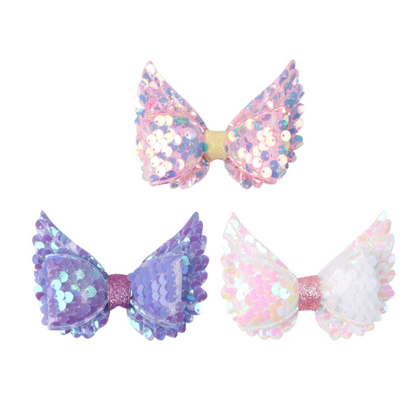 2Pcs Sequin Bows Angel Wings Patches Fabric Ultrasonic Embossed PVC Holographic Bag Clothes Applique DIY Crafts