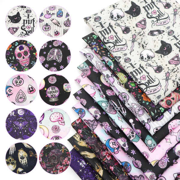 Halloween Skeleton Skull Pattern Quilting Fabric Polyester Cotton Craft DIY Handmade Doll Clothes Fabric Precut For Patchwork DIY Handmade Craft , Clothing, Tablecloth Apron, Cloth Bag, Pillow Fabric