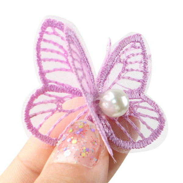 5pcs DIY Embroidered Butterfly Mesh with Pearl, Butterfly Fabric Stickers, Embroidered Applique