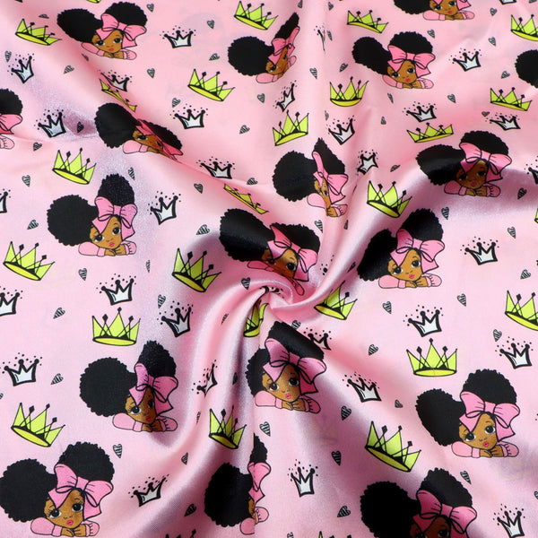 1pc 57x19.68inch Black Girl Pattern Series Print Smooth Satin Fabric Quilting Fabrics Craft DIY Handmade Doll Clothes Fabric For Patchwork DIY Handmade Craft Sewing Supplies (75gsm)