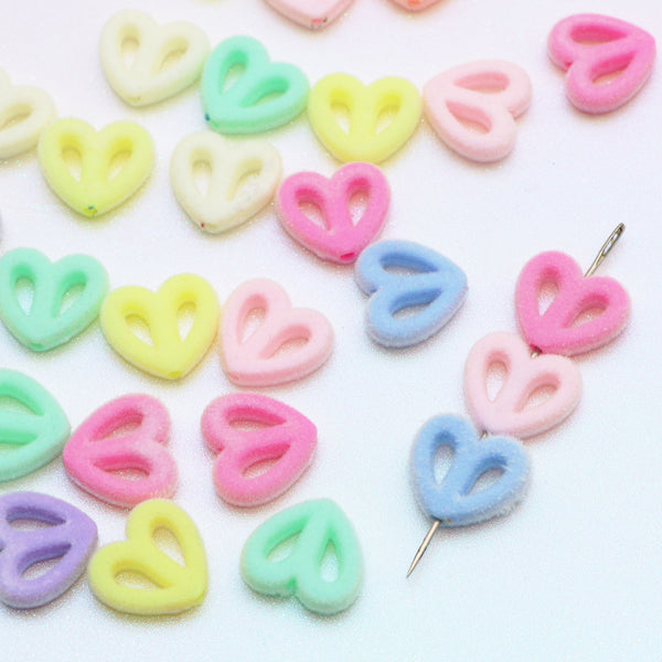 10Pcs Hollow Love Heart Acrylic Beads Plain Solid Color Loose Spacer Beads for DIY Jewelry Making Accessories DIY Bracelet Necklace Chain Earrings Charm Bangle Decors Craft Pen Supplies Festive Decorations