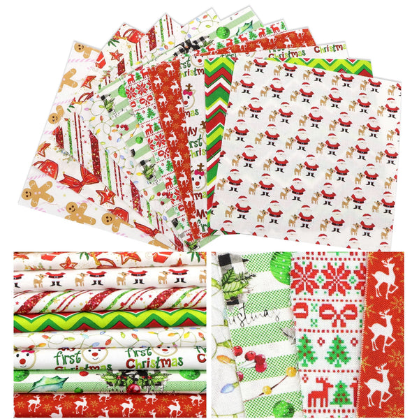 10pcs/set Christmas Holiday 7.87x7.87inch(20x20cm)100% Cotton Craft Fabrics DIY Handmade Projects Doll Clothes Fabric Precut For Patchwork Craft(130gsm)