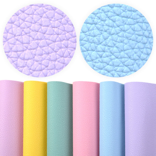 6Pcs 20x33cm/7.37*13.38inch Faux Leather Set Lychee Solid Color Synthetic Leather Fabric Sheet for DIY Earrings Hair Bows Handbags Crafts Supply