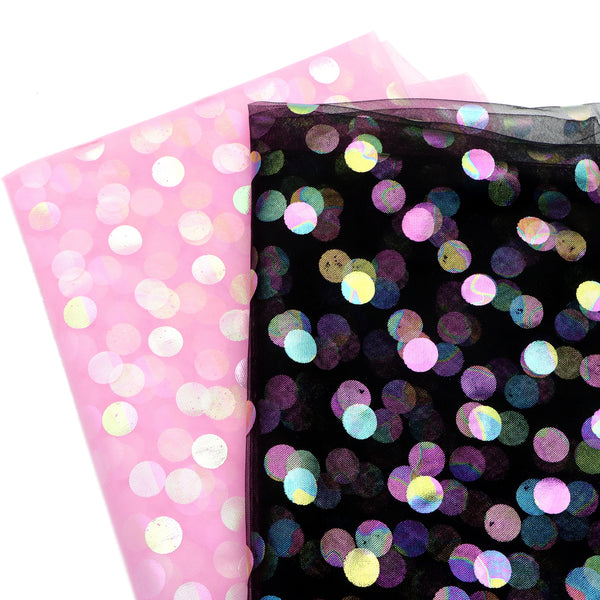 1pc Rainbow Color Iridescent Dots Spot 57inchx19.68inch(150x50cm) Colorful Foil Silvery Mesh Gauze Fabric Stage Performance Costume Dance Decor Handmade DIY Fabric