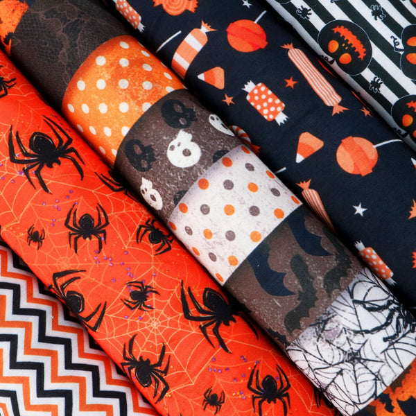 5pcs/set 7.87x7.87inch halloween Pumpkin Spider Web Candy Lollipop Pattern Polyester Cotton Fabric Patchwork Clothes For DIY Sewing Quilting Material Precut Quilting Fabric Squares Sheets For DIY Patchwork Sewing Quilting Crafting