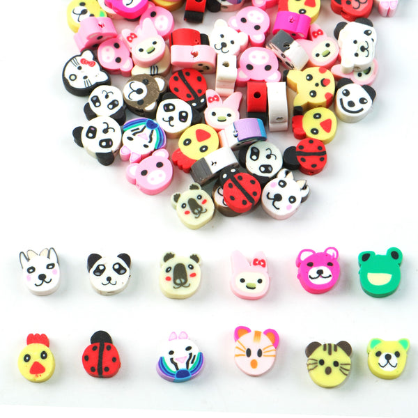 50pcs Super Cute Cartoon Animal Polymer Clay Beads,Mixed Styles,For Jewelry Making Bracelet Key Bag Chain Pendant Handmade Craft Supplies