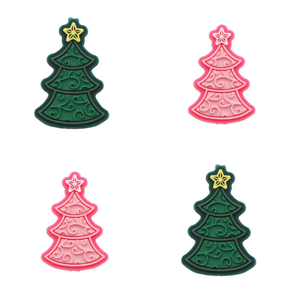 1PC Christmas Tree Silicone Beads Loose  Beads With Hole For Jewelry Making DIY Holiday Party Fashion Bracelet Key Bag Chain Handmade Crafts Supplies