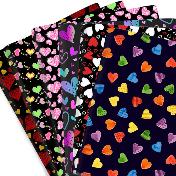 1pc Black Series Heart Valentine's Day Series Love Pattern Quilting Fabric-17.7x19.68inch(45x50cm) Polyester Cotton Craft Fabrics DIY Handmade Projects Doll Clothes Fabric Precut For Patchwork Craft(108gsm)