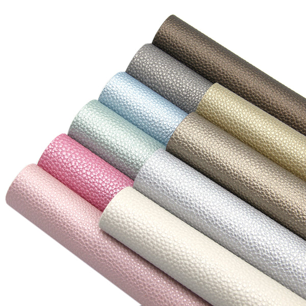 10pcs/set 7.87x12.99inch Pearlescent Lychee Pattern Metallic Faux Leather Sheets Set Synthetic Leather Fabric 20*33cm for Bows Earrings DIY Material