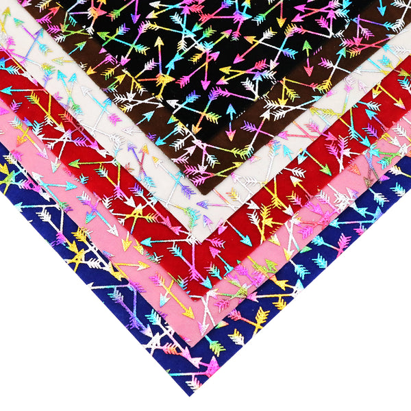 1Pc 7.87x12.99inch Mixed Color Foil  arrow Print with Golden  Textured Faux Leather Sheets Synthetic Leather Fabric for DIY Earrings Hair Bows Pouches Books Phone Cases Wallet Crafts