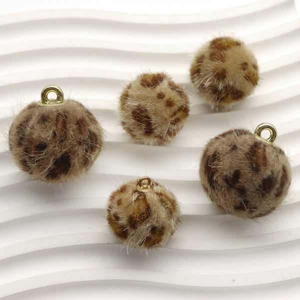 5Pcs 22-29mm Imitation Horse Hair Leopard Print  Wool Ball Imitation seahorse hair Beads with hole pompoms Spacing Bead  DIY Jewelry Accessories Hair accessories