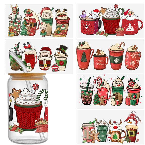 6peices/set UV DTF Cup Wrap Decals Christmas gingerbread Man Christmas tree Series For Any Hard Surface, Scratch-Resistant Decals With Vibrant Colors & UV DTF Transfer Sticker Waterproof Sticker For Libbey Glass Cups 16OZ DIY Tumbler Furniture gift