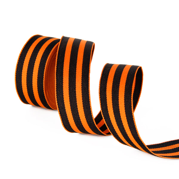 Orange Black Stripes Grosgrain Ribbon 1" Wide 5 Yards for DIY Ribbon Medal Award Handmade Hair Bow Clip Accessories and Festival Party Birthday Bridal Shower Decoration