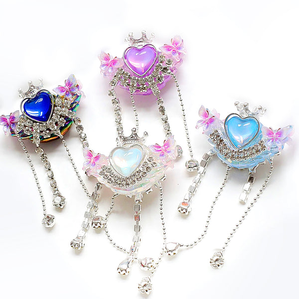 1Pc Acrylic Heart Crown Butterfly Rhinestone Beads with Tassel for DIY Jewelry Making - Iridescent Opal Effect Spacer Beads with Hole for Bracelets, Necklaces, Earrings, Charms, and Crafts